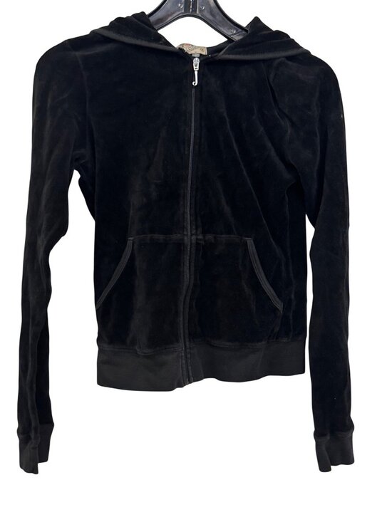 Juicy Couture Jackets & Blazers - Y2K vintage Juicy Couture Black Velour Zip-Up Hoodie With Fron Size M